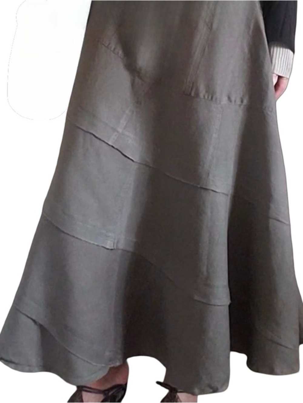 SANDRO Tiered Linen Midi Skirt, Size 16.